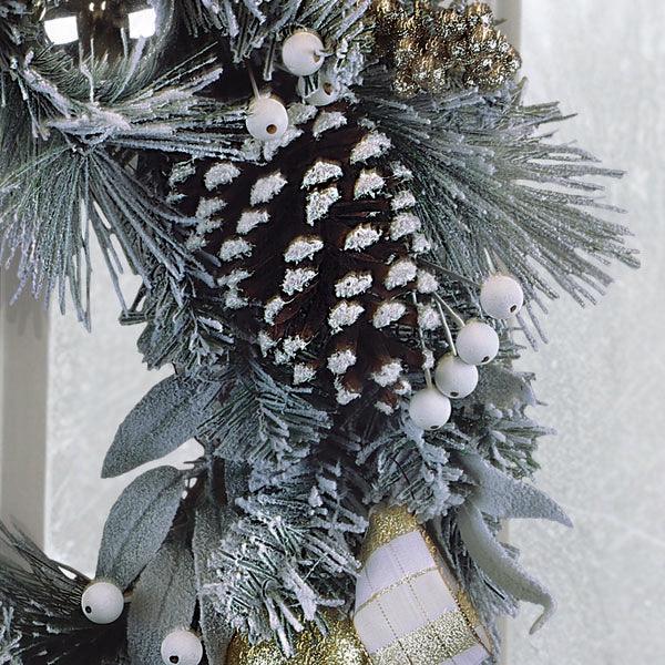 a close-up of a christmas wreath