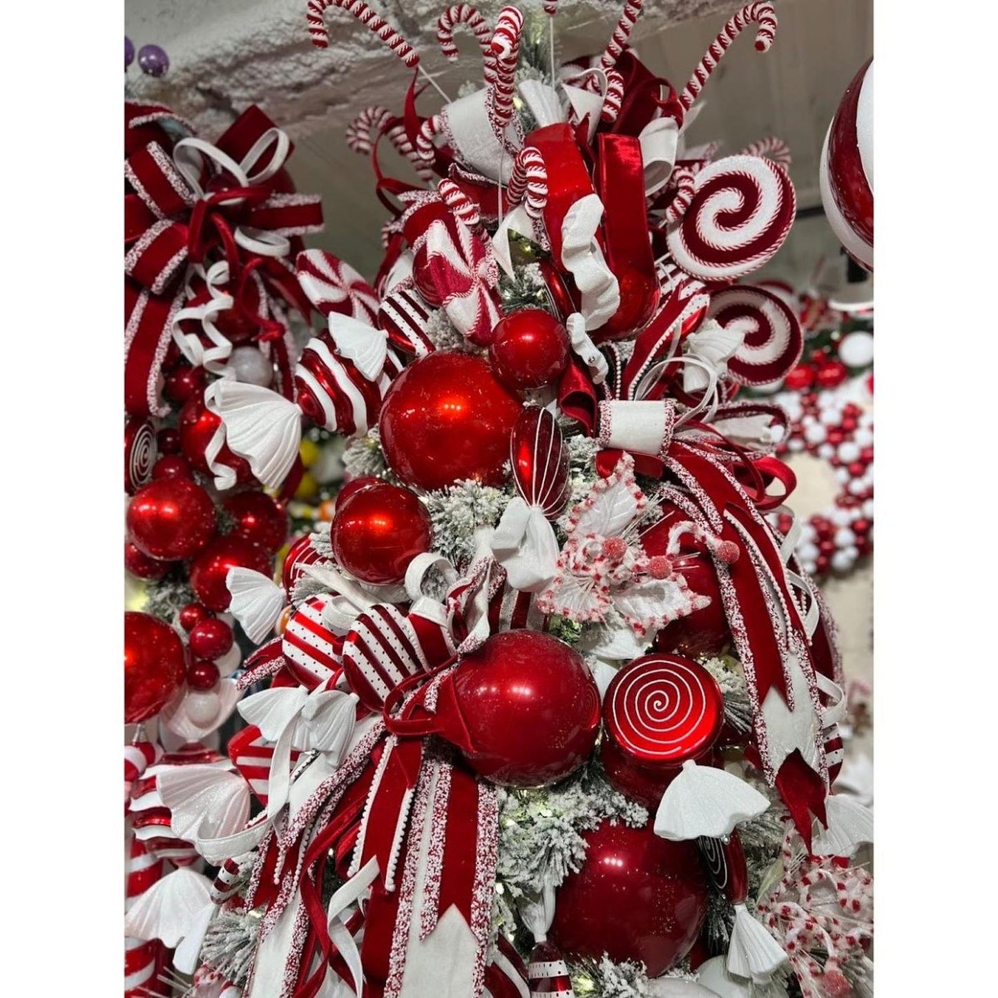 6'' Red and White Candy Glitter Swirl Diamond Ornament