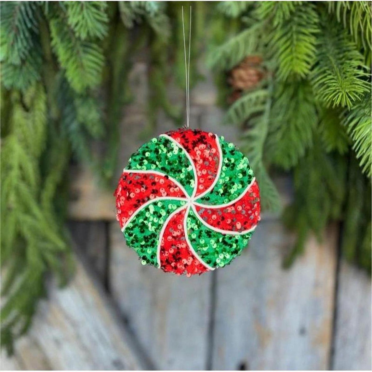 6" Sequin Peppermint Ornament: Red/Green
