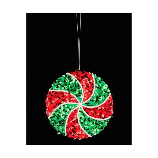 6" Sequin Peppermint Ornament: Red/Green