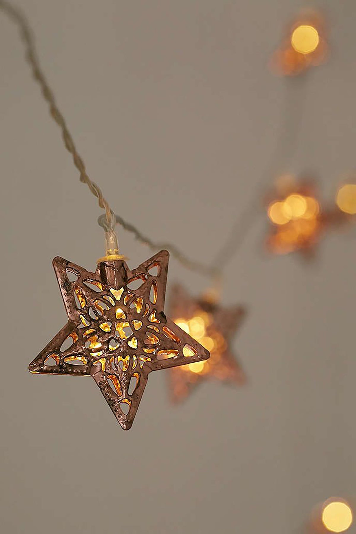 10 LED String Light with Rose Gold Small Metal Star Battery Operated -Warm White