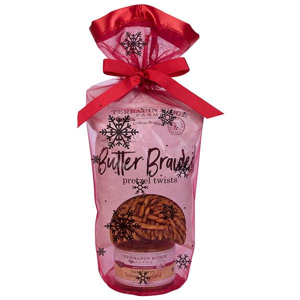 a bag of food with a red bow