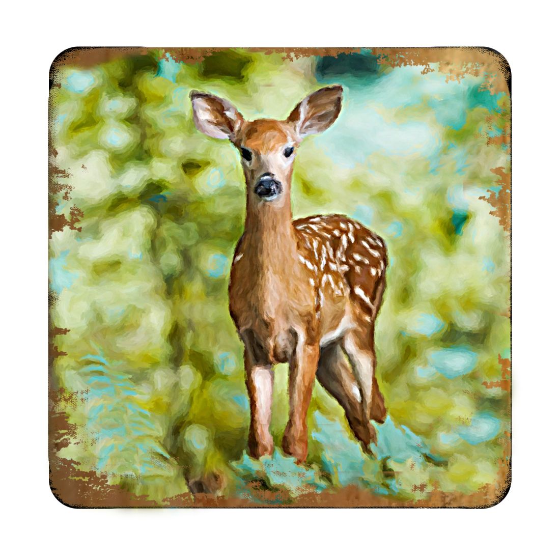 Forest Deer Wooden Cork Coasters Gift Set of 4 by Nature Wonders - Nature Wildlife Decor - 95290C-S4