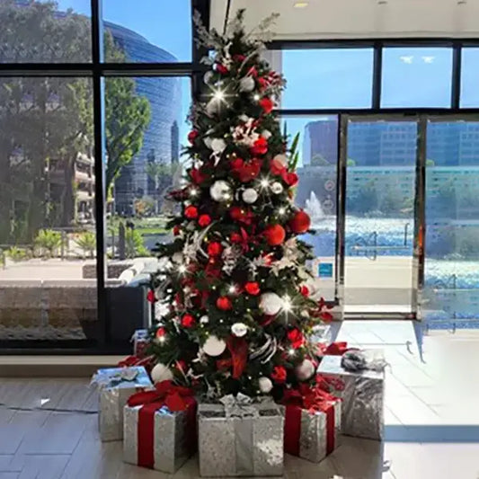 7.5FT Pre-Decorated PVC Christmas Tree Red/White/Silver