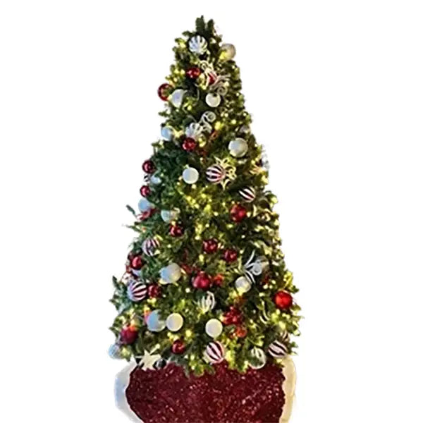 7.5FT Pre-Decorated PVC Christmas Tree Red/White/Silver