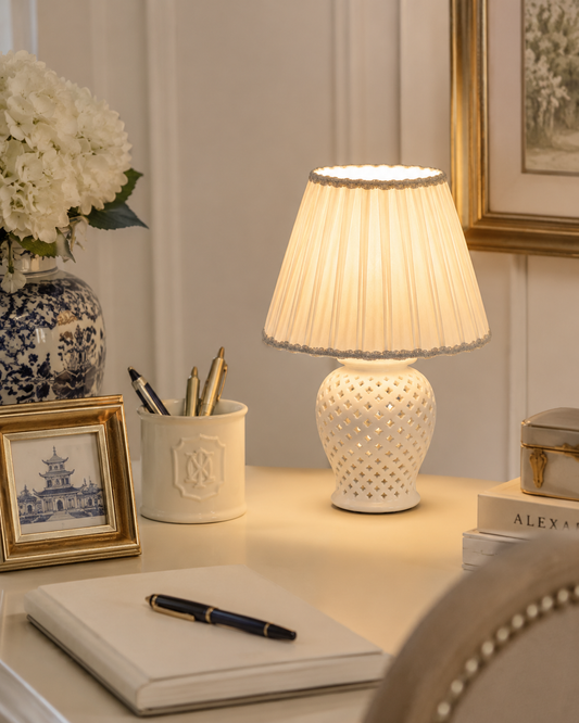 a lamp on a desk