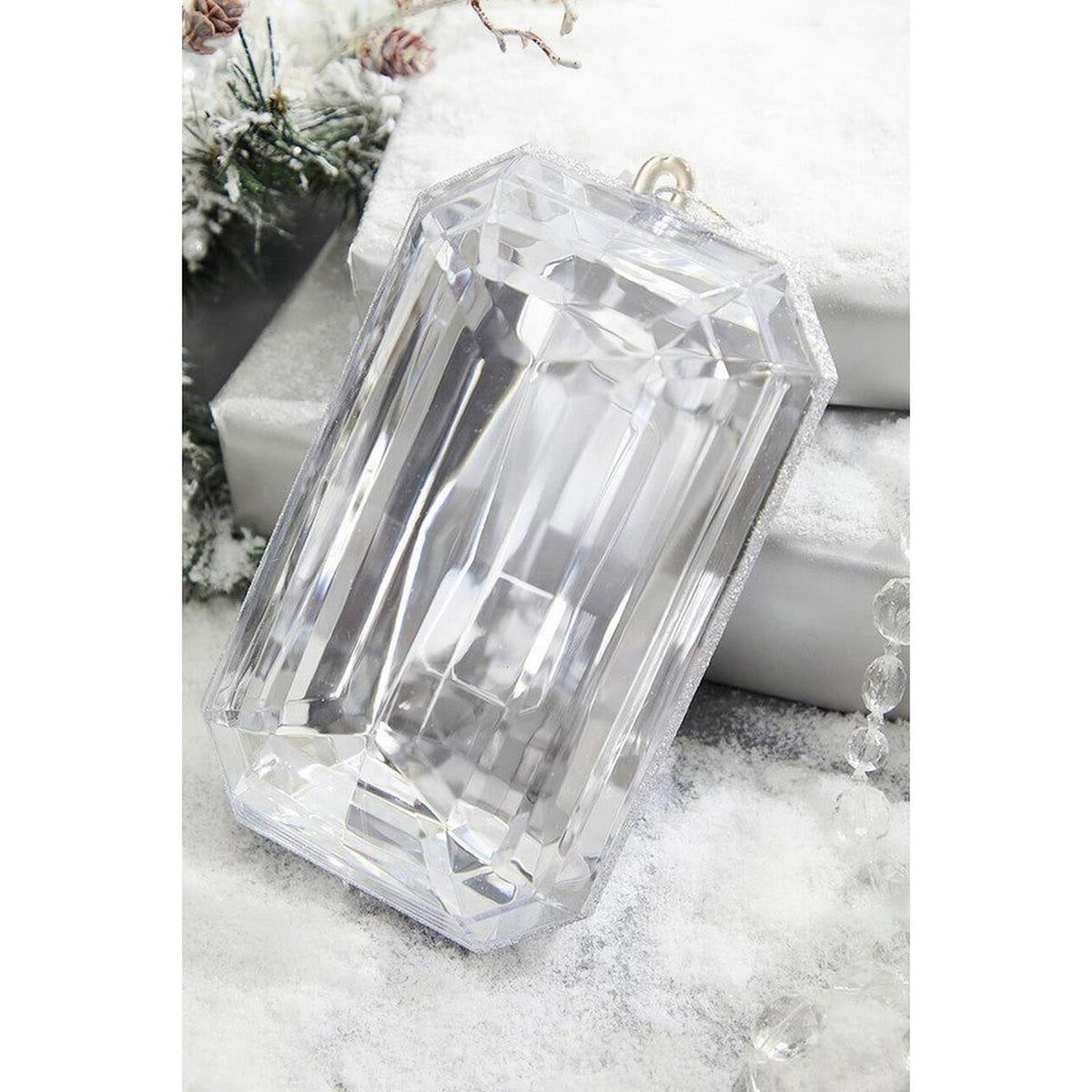8" Acrylic Rectangle Jewel Ornament: Clear