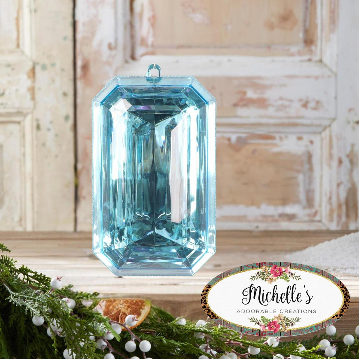 8" Acrylic Rectangle Jewel Ornament: Light Blue