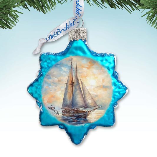 Coastal Decorations Sailboat Keepsake Glass Ornaments by G. Debrekht - Coastal Holiday Decor - 777401