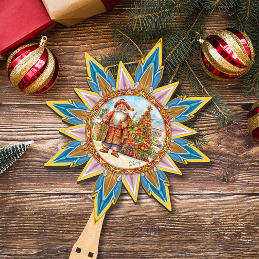 Spanish-inspired Santa Tree Topper Wooden Décor by G. Debrekht - Santa Snowman Décor - 89524