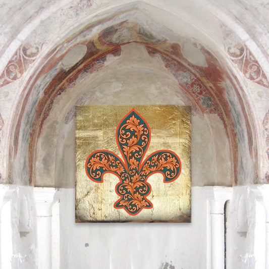 Cross Fleur de Lis Wooden Gold Plated Wall Art by Museum Icon - Celtic Decor - 850442-09
