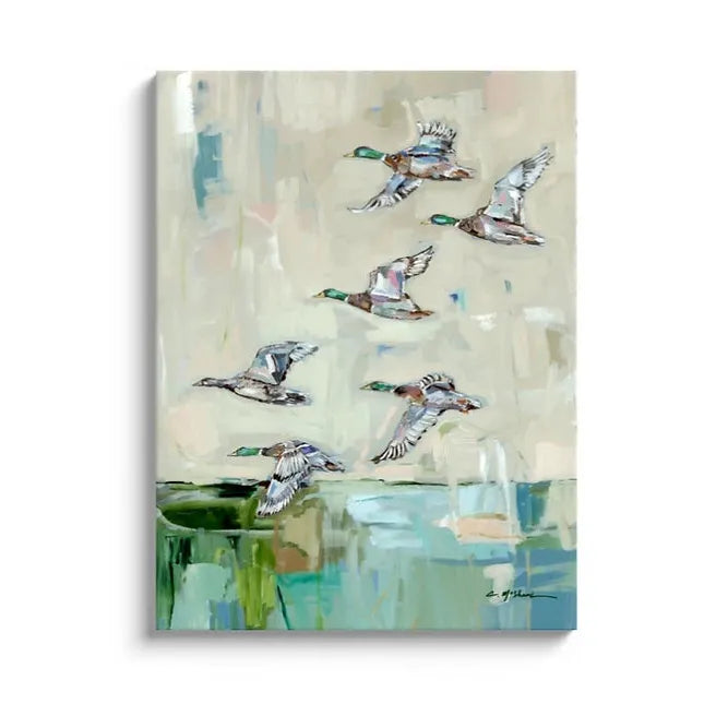 "Mallards In Flight" on canvas