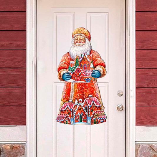 Santa and the Gingerbread House Holiday Door Decor by G. Debrekht - Christmas Santa Snowman Decor - 8691404H