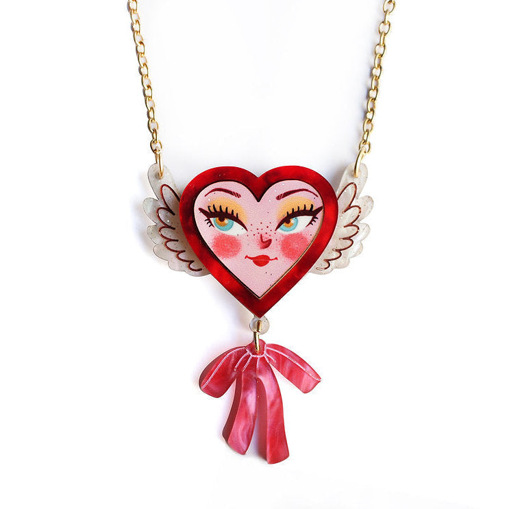 Heart with Wings Necklace by Laliblue – Retro Statement Necklace Vintage Inspired