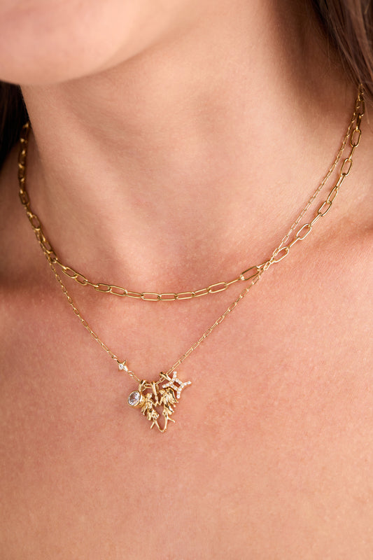 Gemini Zodiac Charm Cluster Necklace