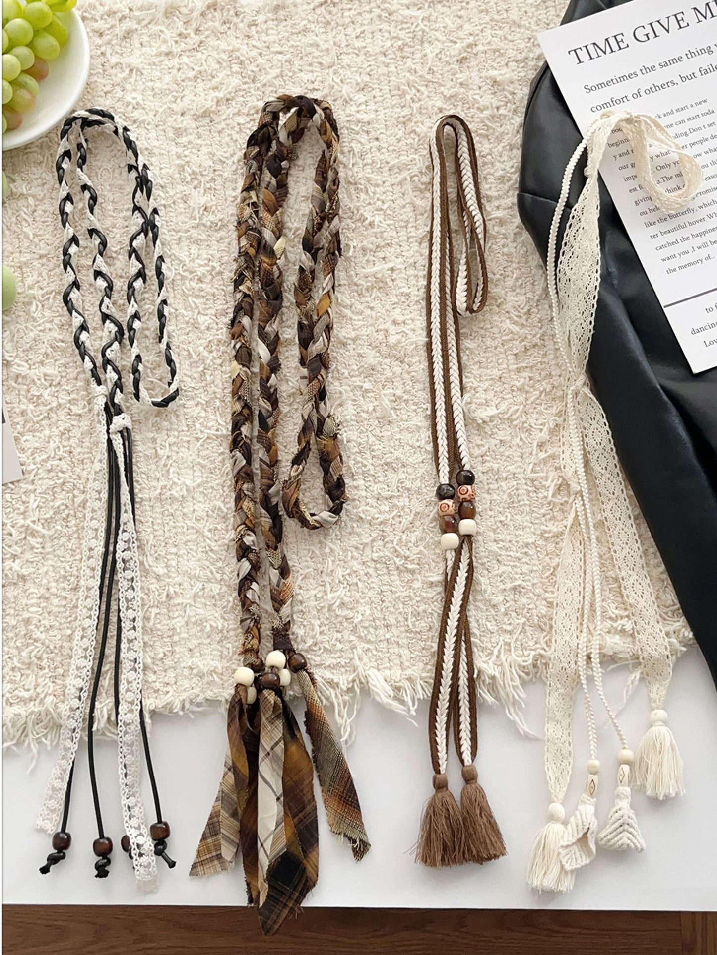 Linen Woven Belt With Fringes