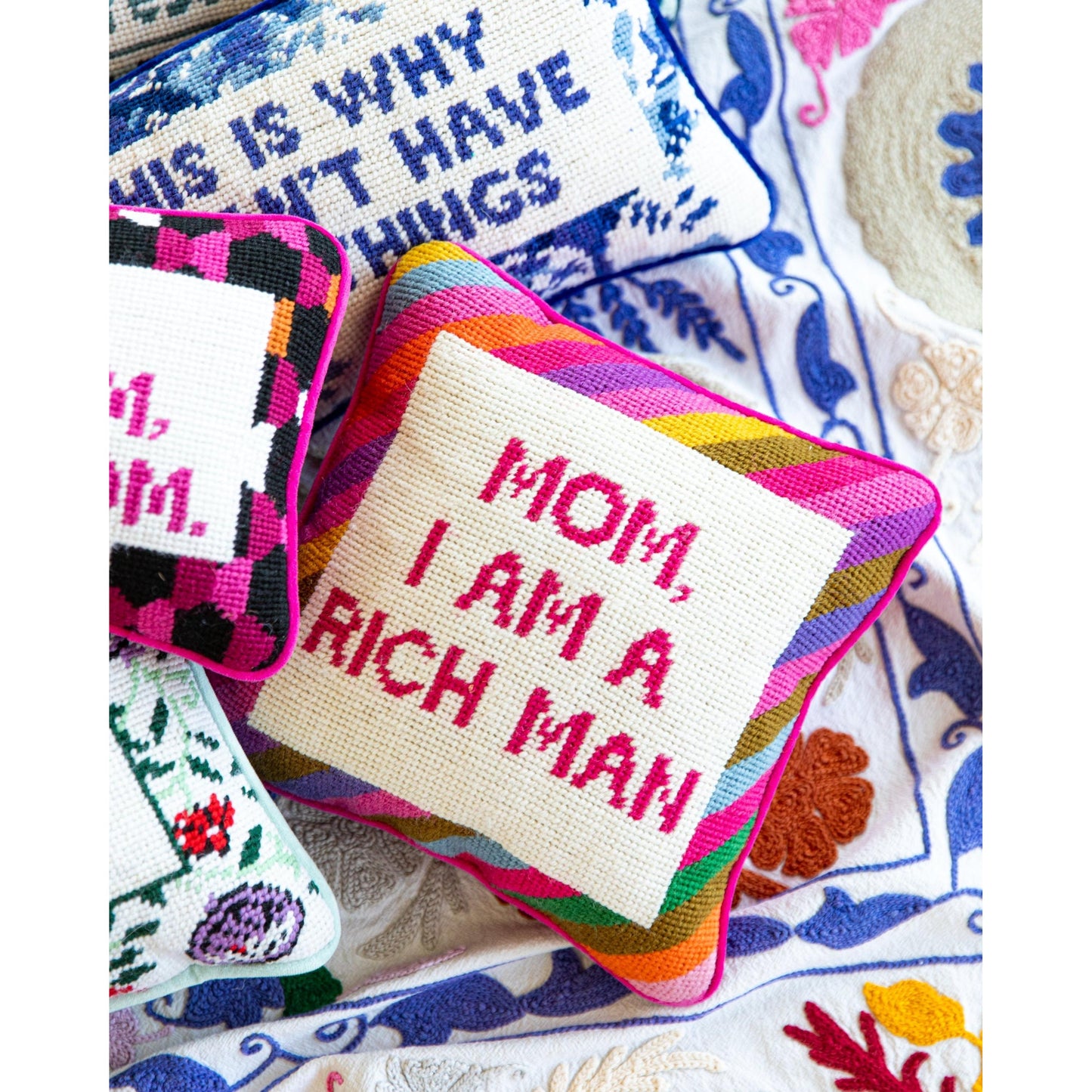 Rich Man Needlepoint Pillow