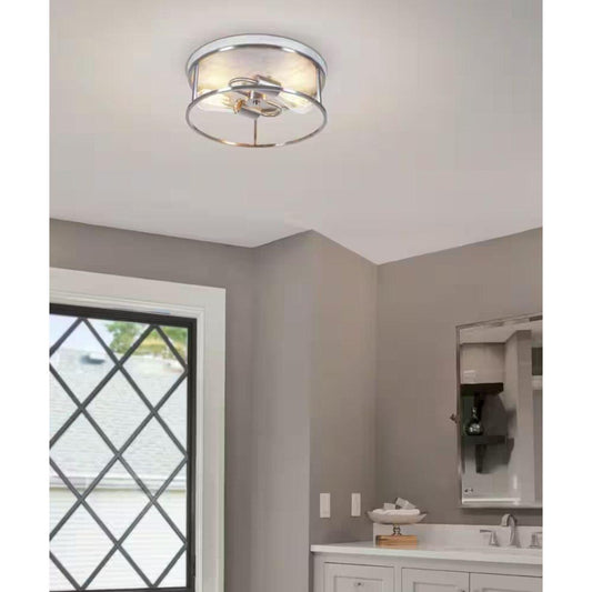 Alsy 13"W 2-Light Brushed Nickel with White Marbled Base Flush Mount Light Fixture