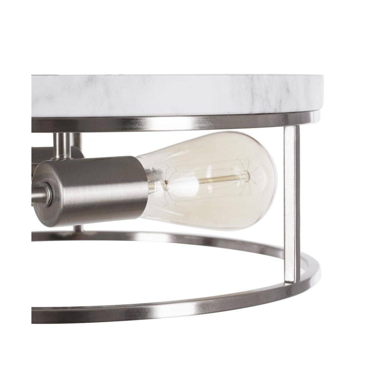 Alsy 13"W 2-Light Brushed Nickel with White Marbled Base Flush Mount Light Fixture
