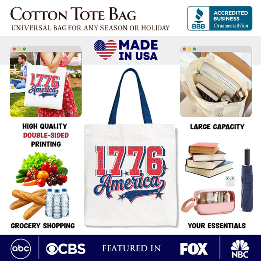 1776 America Vintage Tote Bag, Patriotic Retro USA Freedom 4th of July Gift Shopper
