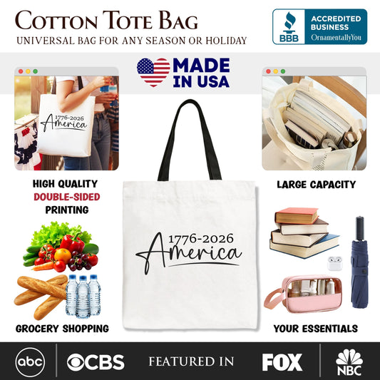 250 Years American Anniversary Tote Bag, 4th of July Minimalistic Patriotic 1776–2026 Gift Shopper