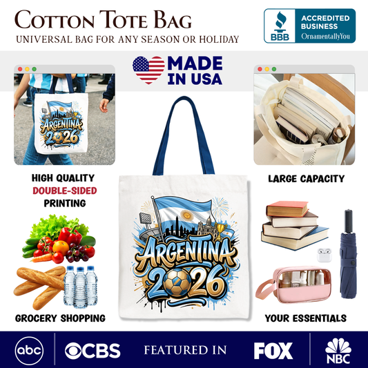 Argentina 2026 Soccer Cup Global Championship Tote Bag, Fans Football Gift Shopper