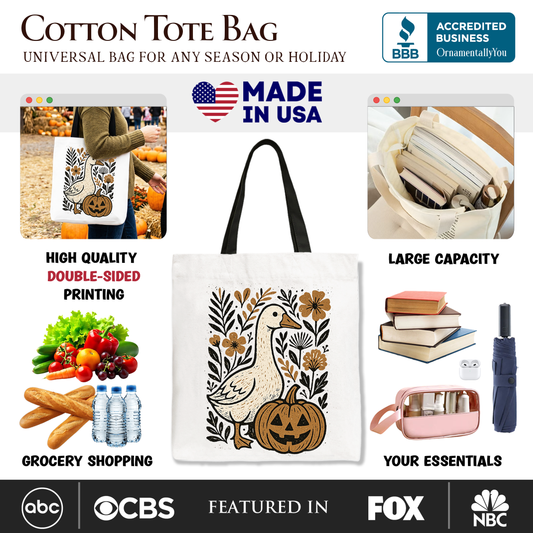 Boho Goose Halloween Pumpkin Tote Bag, Spooky Fall Floral Gift Shopper