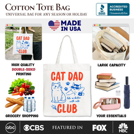 Cat Dad Club Retro Tote Bag, Funny Father's Day Gift Shopper