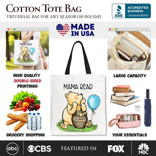Charming Mama Winnie-the-Pooh Cute Tote Bag, 1926 A.A. Milne Mom Gift Shopper