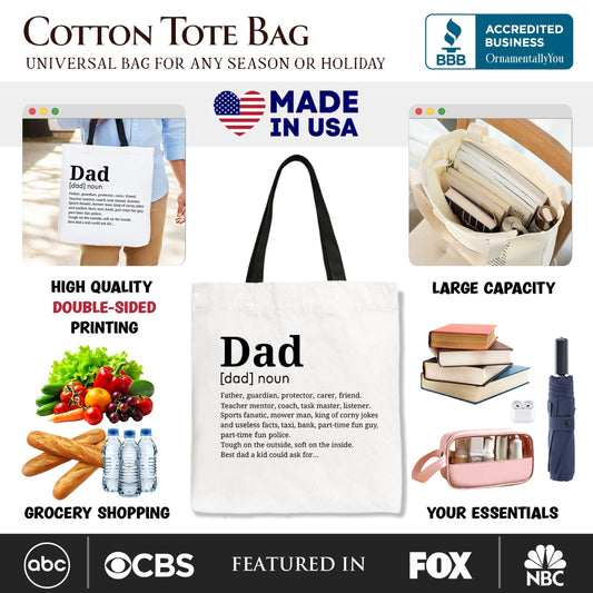 Dad Definition Canvas Tote Bag, Funny Fathers Day Gift Shopper