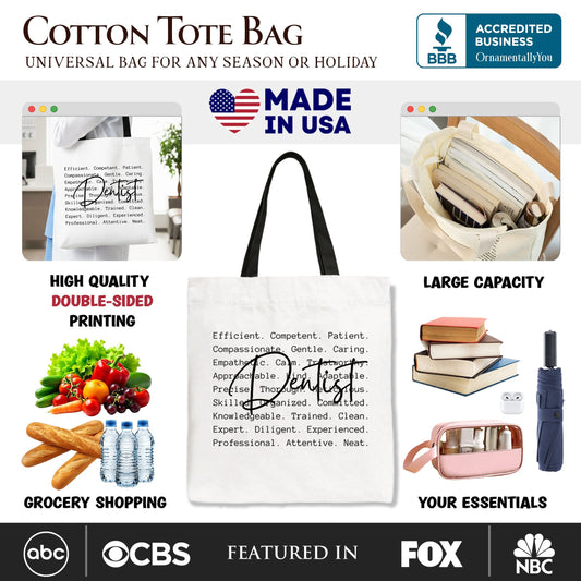 Dentist Definition Canvas Tote Bag, Dental Appreciation Words Gift Shopper