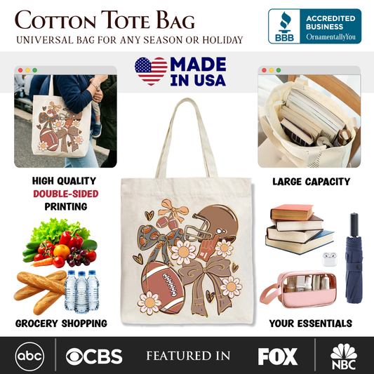 Football Mom Coquette Bow Daisy Tote Bag, Retro Fall Game Day Preppy Gift Shopper