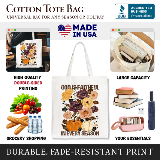 God Is Faithful in Every Season Floral Tote Bag, Christian Fall Gift Shopper
