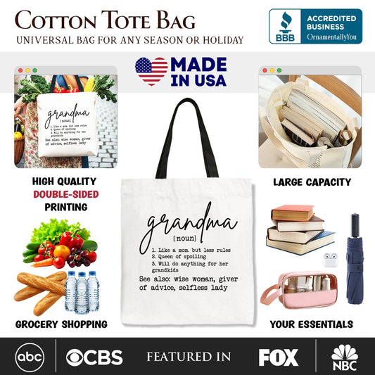 Grandma Definition Canvas Tote Bag, Funny Gift Shopper for Nana