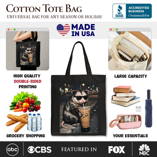 Iced Coffee Opossum Tote Bag, Funny Animal Meme Gift Shopper