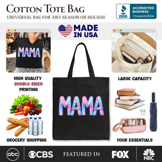 Mama Brushstroke Tote Bag, Printed Faux Oil Paint Colorful Trendy Mom Gift Shopper