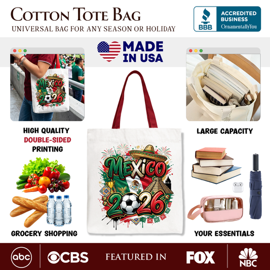 Mexico 2026 Soccer Cup Global Championship Tote Bag, Fans Football Gift Shopper