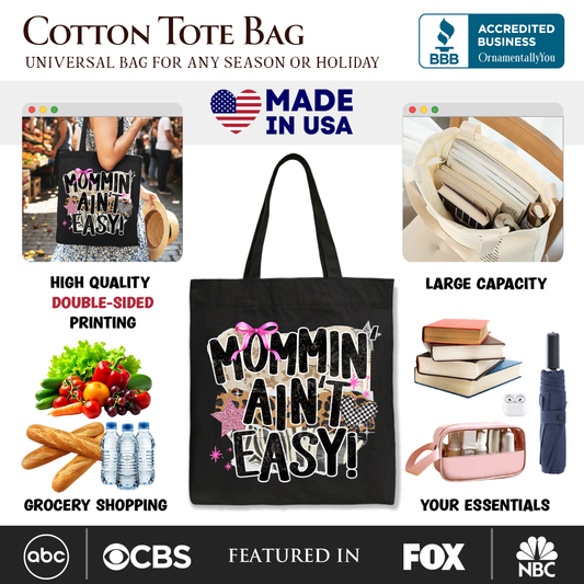 Mommin' Ain't Easy Motherhood Tote Bag, Trendy Mom Life Gift Shopper