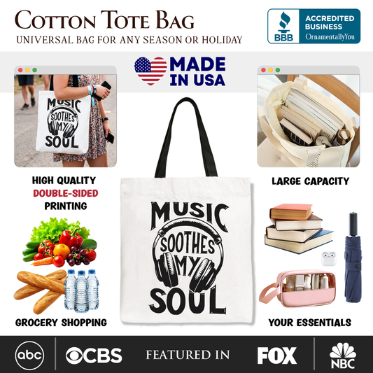 Music Soothes My Soul Tote Bag, Festival Concert Gift Shopper