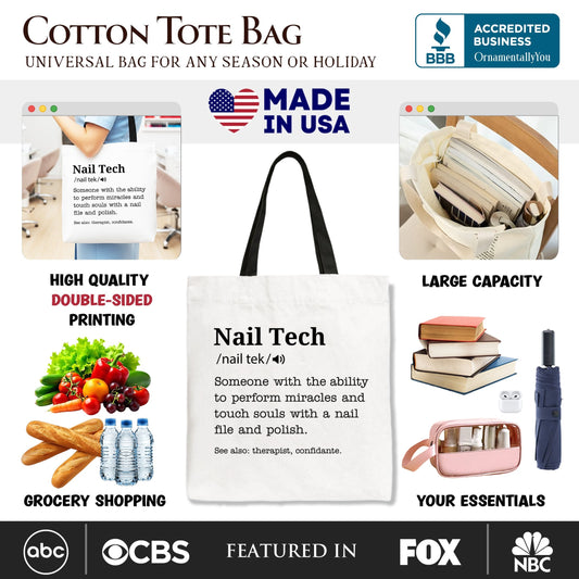 Nail Tech Definition Canvas Tote Bag, Funny Gift Shopper for Nail Hustler