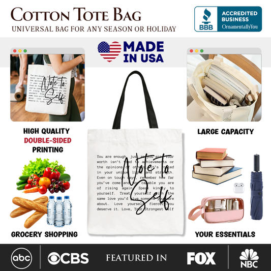 Note To Self Mental Health Tote Bag, Motivational Definition Gift Shopper