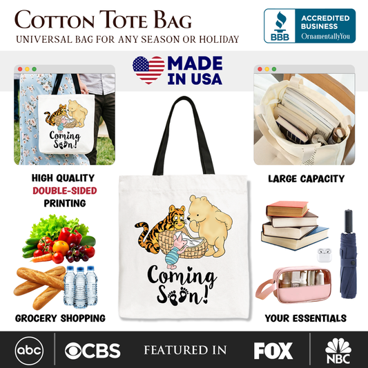 Pregnancy Announcement Winnie-the-Pooh Tote Bag 1926 A.A. Milne Baby Coming Soon Mom Gift Shopper