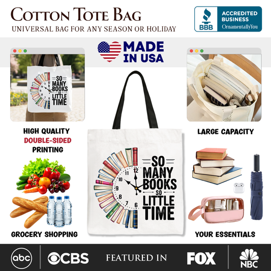 So Many Books So Little Time Tote Bag, Funny Book Lover Gift Shopper