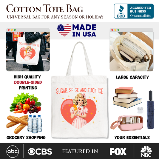 Sugar Spice and Fuck Ice Retro Protest Tote Bag, Vintage Social Justice Gift Shopper