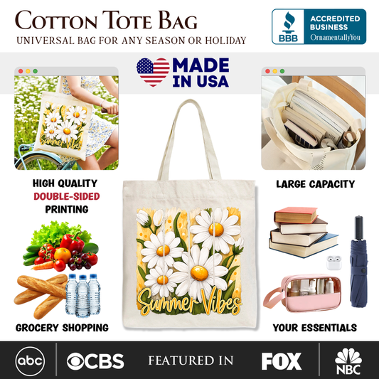 Summer Vibes Daisy Brushstroke Flowers Tote Bag, Aesthetic Gift Shopper