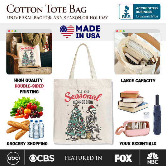 Tis the Seasonal Depression Tote Bag, Dark Humor Christmas Gift Shopper for Festive Mood Swingers