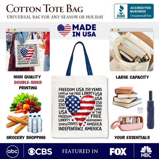 USA 250 Heart Patriotic Tote Bag, Retro 4th of July Gift Shopper