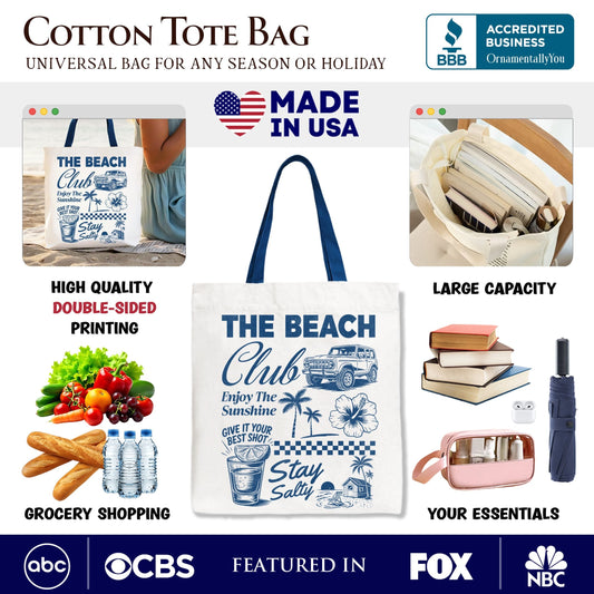 Vintage Coastal Summer Vacation Tote Bag, The Beach Club Stay Salty Gift Shopper
