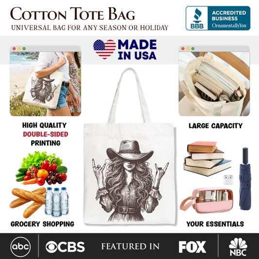 Western Cowgirl Rocker Tote Bag, Country Rodeo Style Gift Shopper