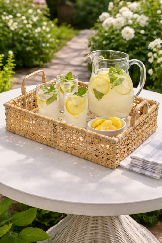 a basket of lemonade on a table